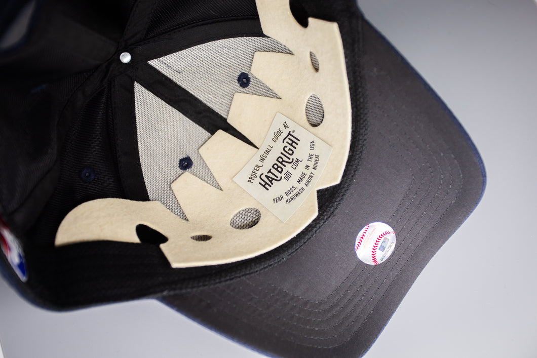 Hatbright™'s patented thin hat protection insert correctly installed in a hat